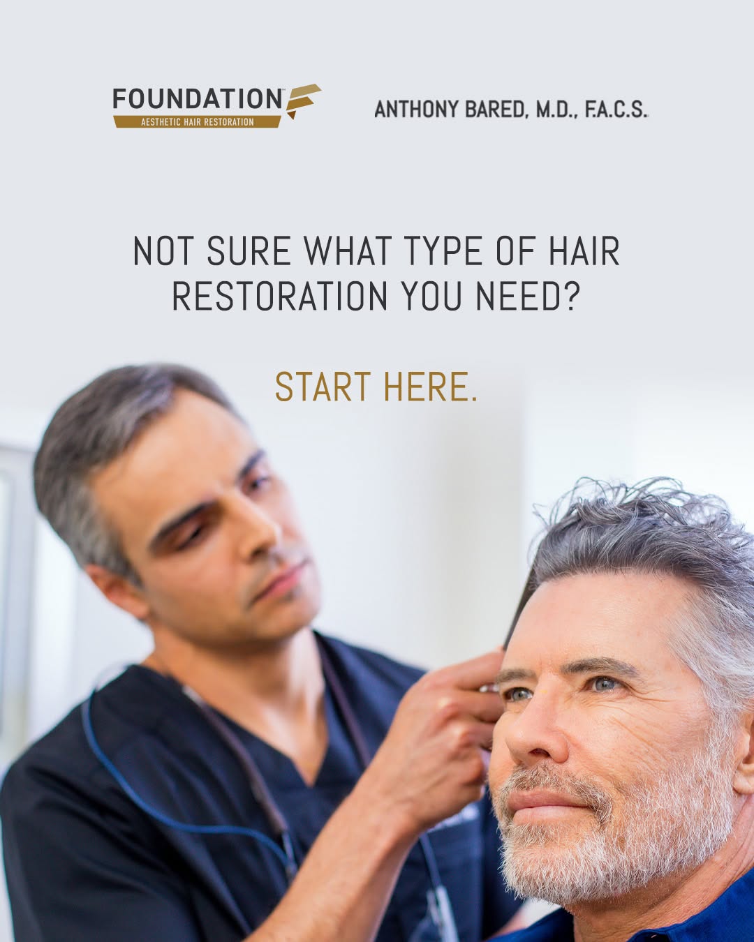 Instagram post by Dr. Anthony Bared: FUE? FUT? A nonsurgical approach? Or a combination of strategies? You shouldn’t have to diagnose your own hair loss before walking into a co…