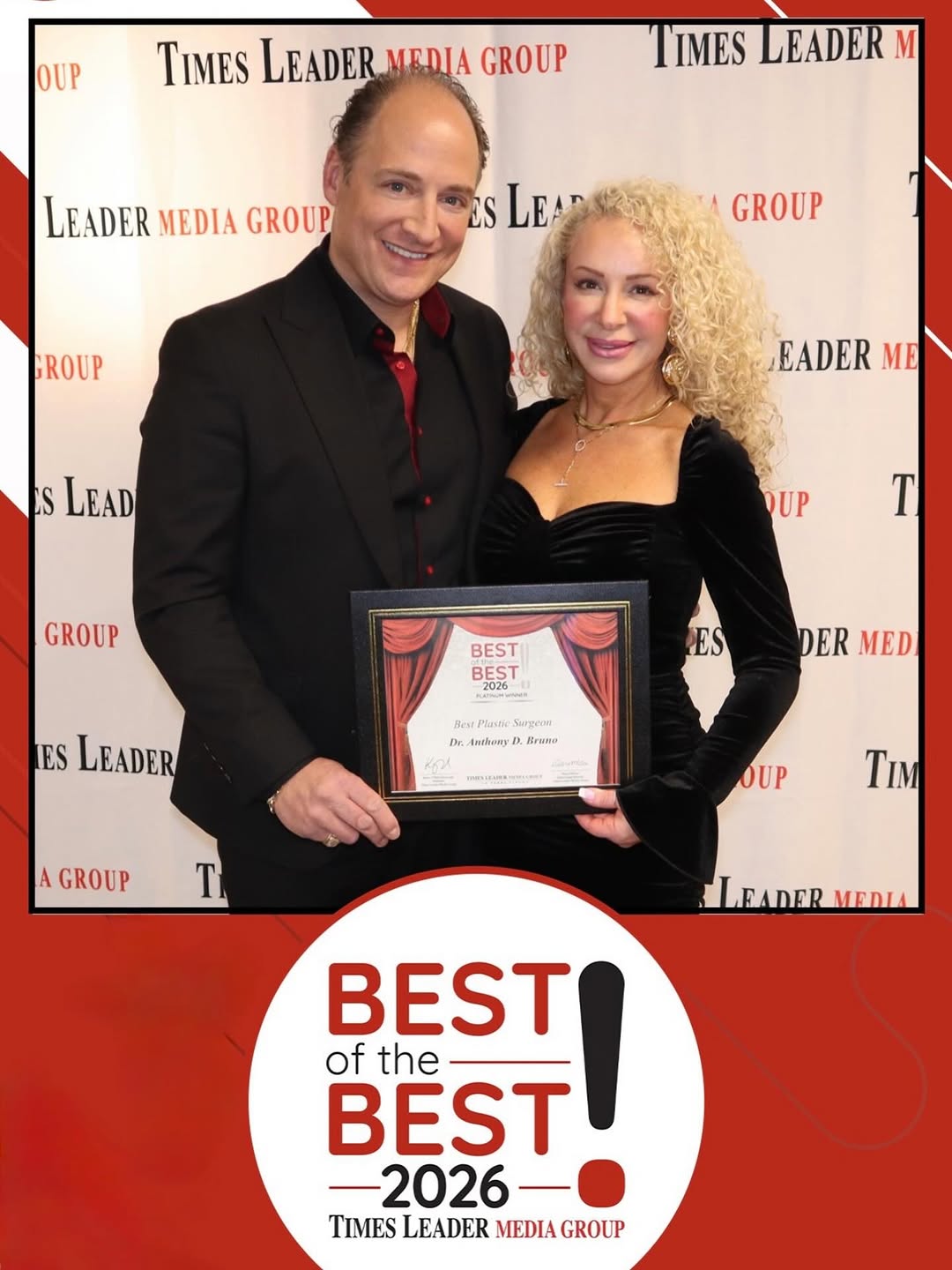 Instagram post by Dr. Anthony D. Bruno: 6th YEAR IN A ROW! BEST PLASTIC SURGEON! I am truly honored and deeply grateful to have been voted Best Plastic Surgeon for the sixth year i…