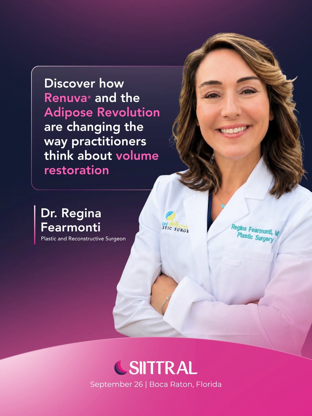 Instagram post by Dr. Anthony Dardano, DO: A renowned key opinion leader and educator in plastic surgery and regenerative medicine is coming to SIITTRAL. 💧 Dr. Regina Fearmonti will …