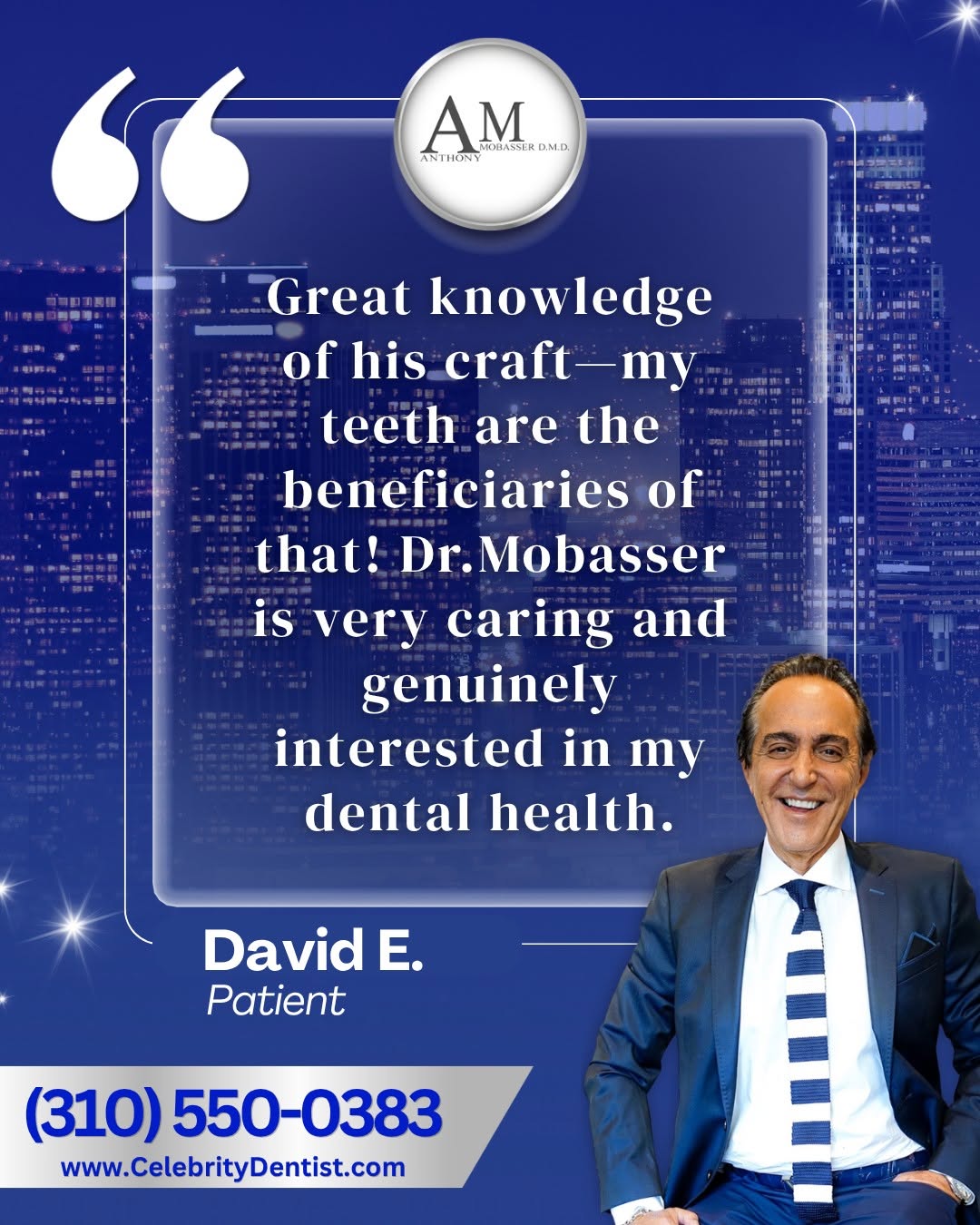 Instagram post by Dr. Anthony Mobasser, DDS, D: There’s no better compliment than the trust of our patients. 🤍 David’s review says so much about the kind of care Dr. Mobasser brings to ev…