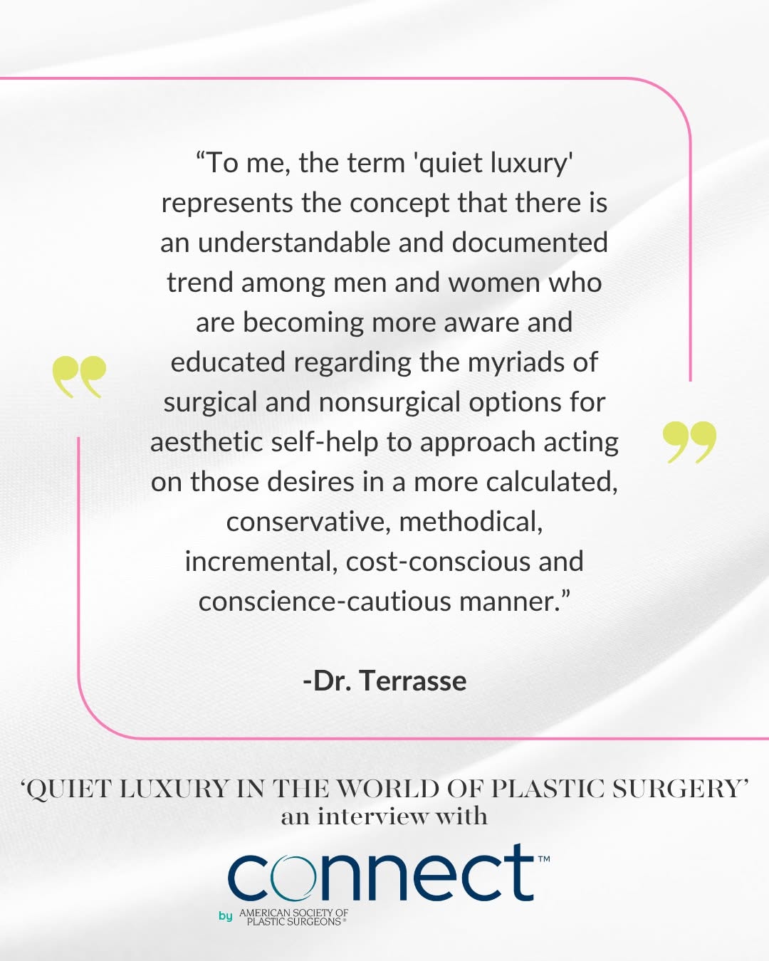 Instagram post by Dr. Anthony P. Terrasse: What does “Quiet Luxury” look like in aesthetics? ✨ Dr. Terrasse was recently interviewed by the American Society of Plastic Surgeons to sha…