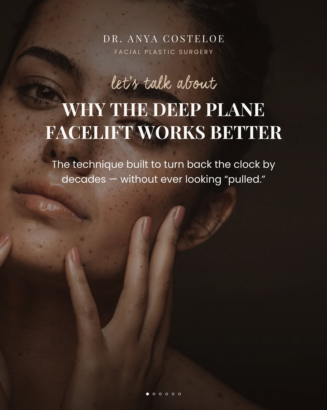 Instagram post by Dr. Anya Costeloe, DO: Here’s the thing about aging: it’s not really about loose skin. It’s the ligaments holding your skin, fat, and muscle to the bone underneath…