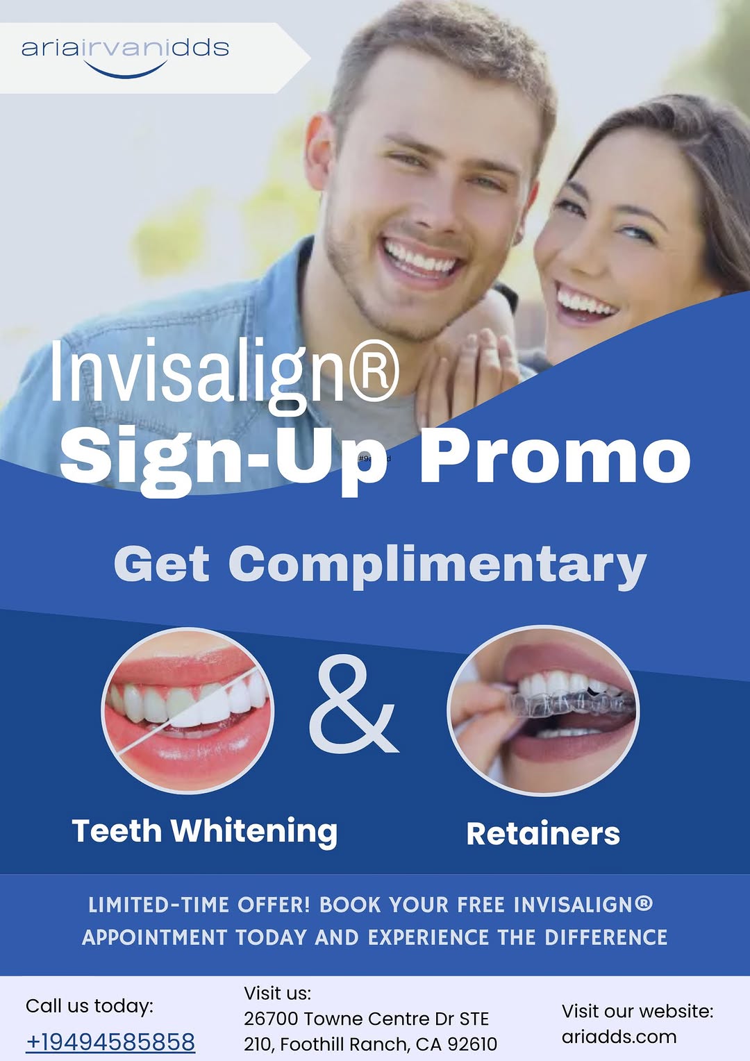 Instagram post by Dr. Aria Irvani, DDS: Transform your smile with Invisalign AND get Free Teeth Whitening + Free Retainers when you start your Invisalign journey with Dr. Aria Irva…