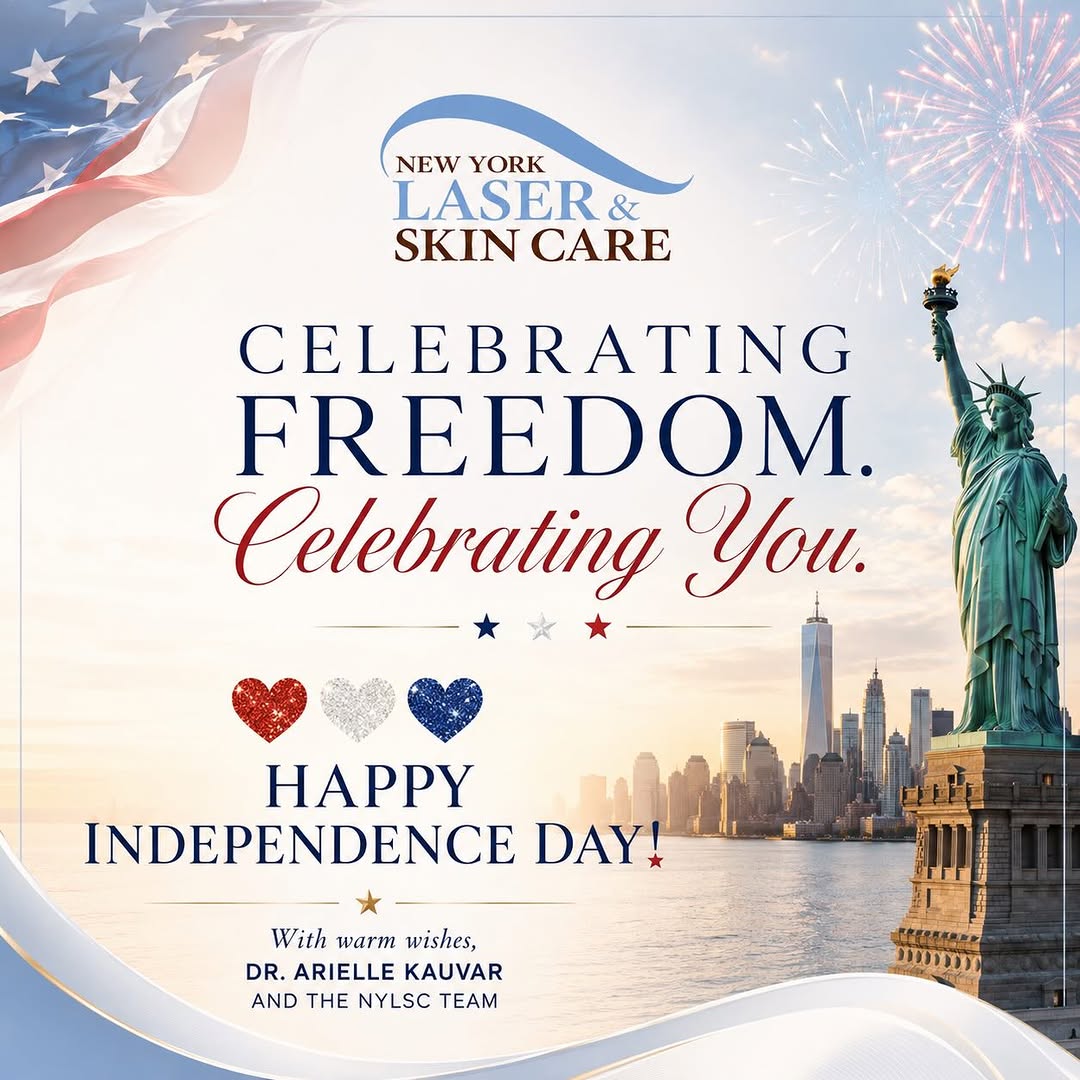 Instagram post by Dr. Arielle Kauvar: Wishing all our fabulous patients a safe, fun, and sun-protected 4th of July! 👩🏼‍⚕️☀️ As you celebrate with family and friends, don’t forg…