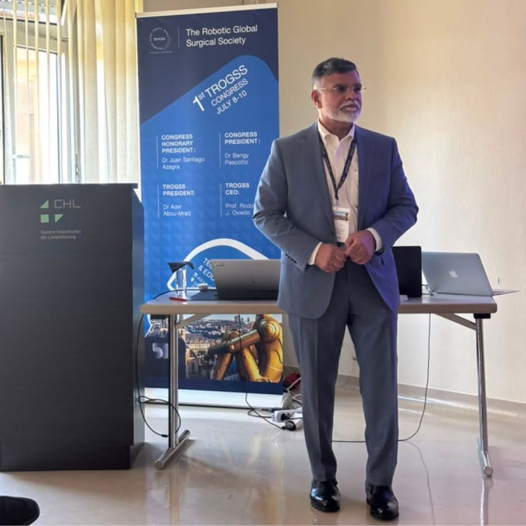 Instagram post by Dr. Arif Ahmad: Dr. Arif Ahmad recently returned from Luxembourg, where he took part in the first international congress of TROGSS, the Robotic Global Surgi…