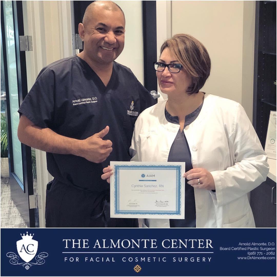 Instagram post by Dr. Arnold Almonte, DO: 🎉😁 So excited for our RN, Cynthia!!! 😁 She got certified to use cannulas for her injections! 💉 • This is a great technique with many ben…