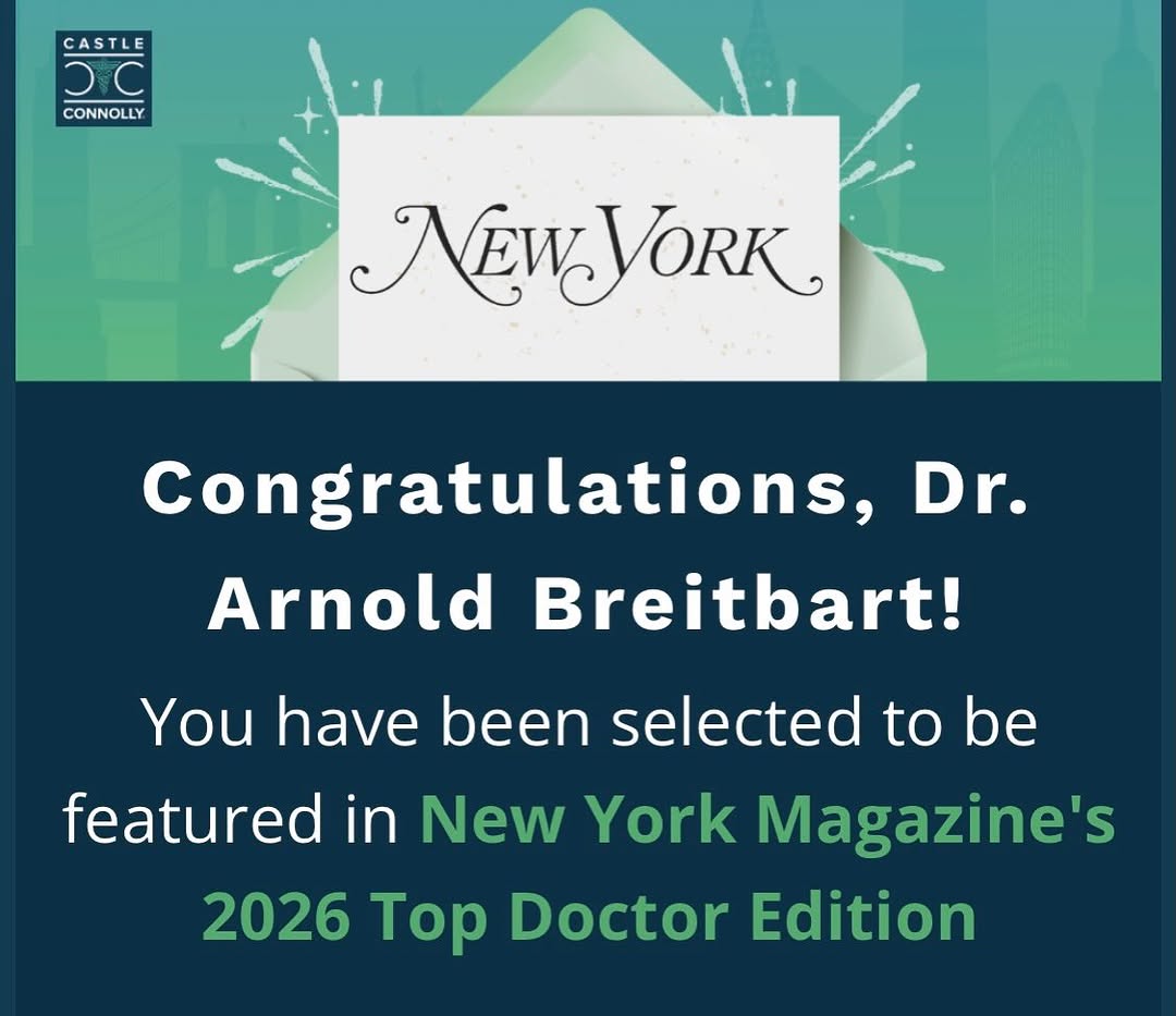 Instagram post by Dr. Arnold S. Breitbart: Proud to be featured in New York Magazine, and again selected as a Castle Connelly top plastic surgeon, now for 22 years in a row. #topplast…