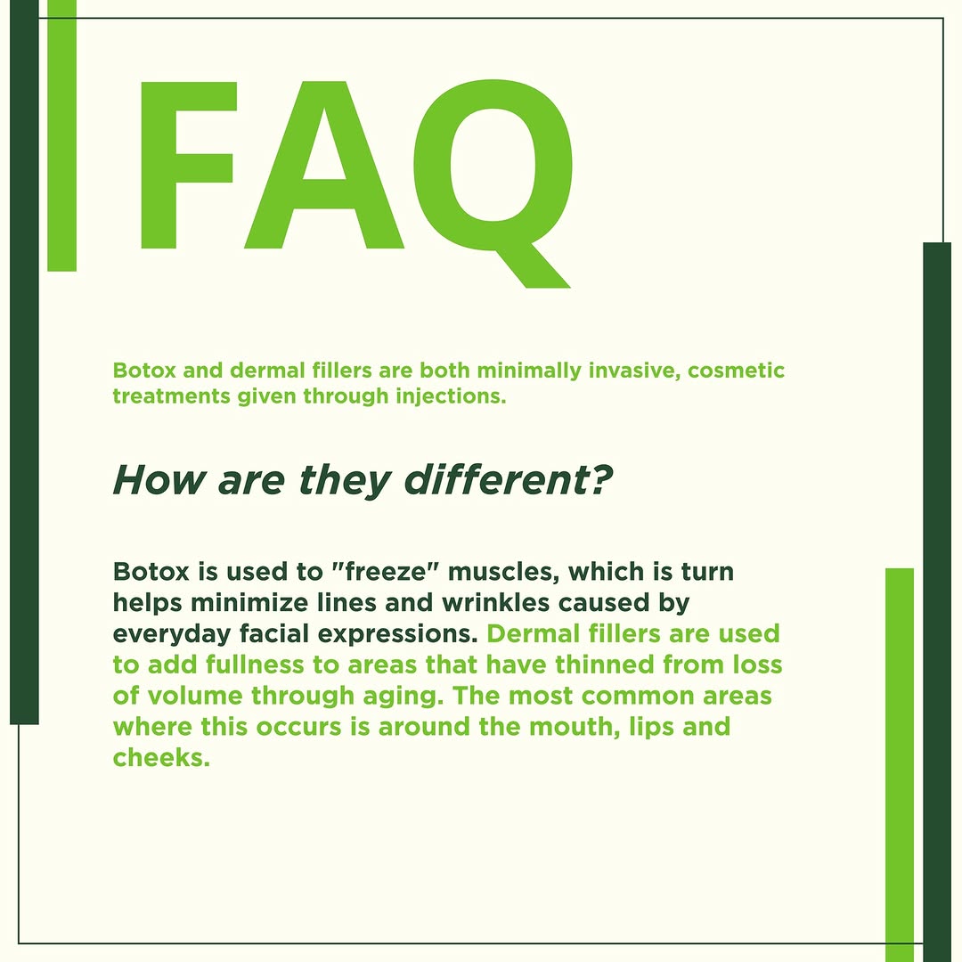 Instagram post by Dr. Artemus Cox: #FridayFAQ Learn more about the differences between Botox injections and dermal fillers like KYSSE! #plasticsurgery #botox #lipfiller
