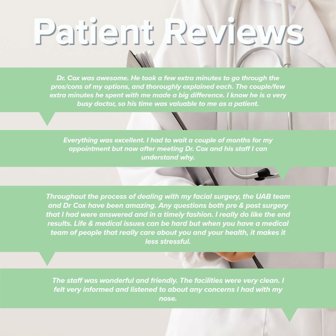 Instagram post by Dr. Artemus Cox: We love receiving feedback from our patients! Here are some lovely patient reviews that we have received this year highlighting the quality …