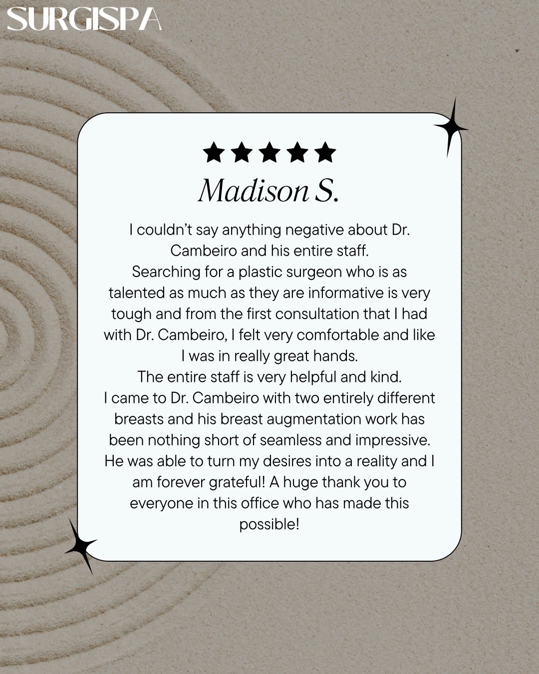Instagram post by Dr. Arthur M. Cambeiro: Nothing makes us happier than hearing from our patients. ✨💙 Every visit is about more than just a treatment—it’s about listening to your go…
