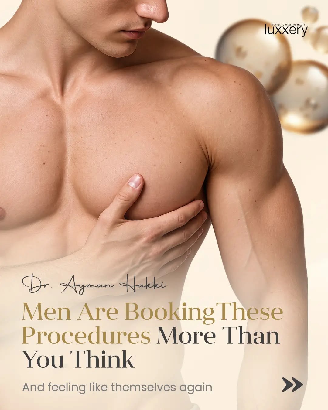 Instagram post by Dr. Ayman Hakki: Nowadays, men's aesthetic procedures have become an effective way of self-improvement. From male breast reduction surgery to liposuction and…