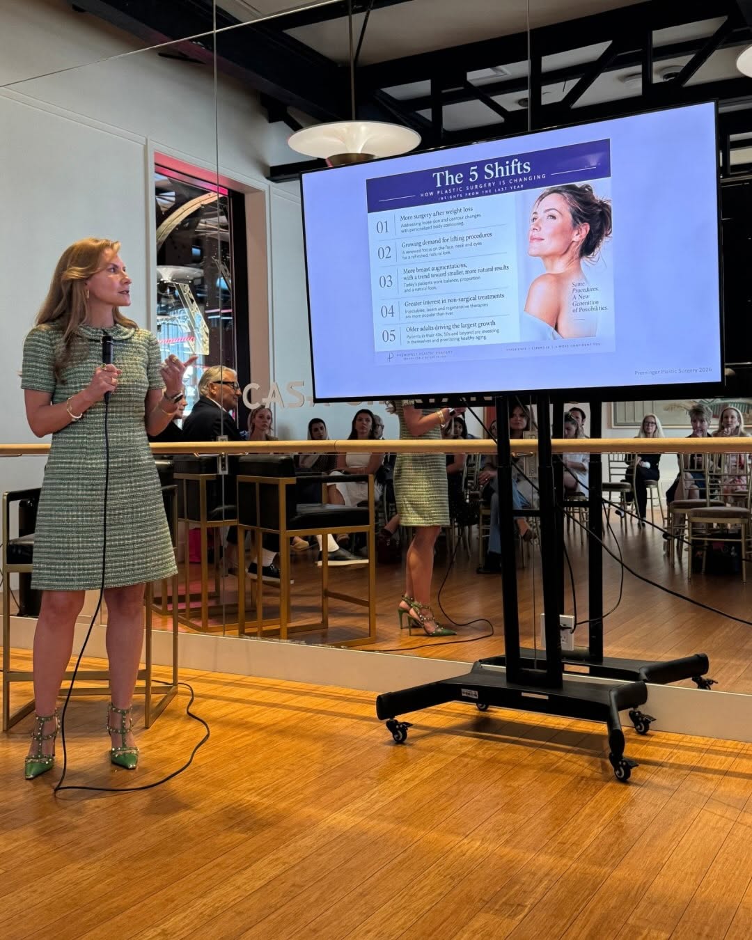 Instagram post by Dr. B. Aviva Preminger: It was such a pleasure and privilege to speak at Casa Cipriani about the latest changes and advancements in plastic surgery. ✨ I loved shari…