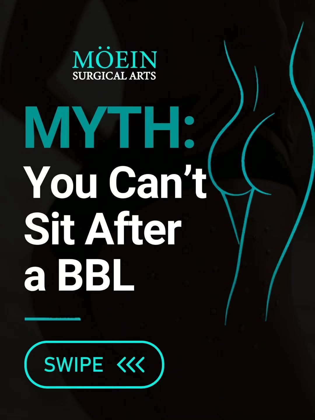 Instagram post by Dr. Babak Moeinolmolki: Myth: You Can’t Sit After a BBL? 🍑✨ One of the most common questions patients ask before a Brazilian Butt Lift (BBL) is: “Will I be able to…