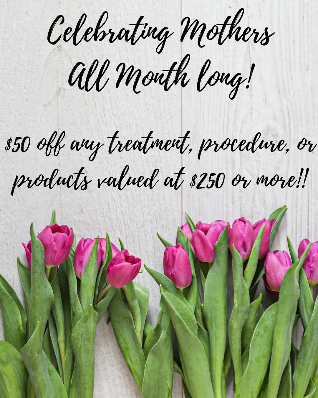 Instagram post by Dr. Barbara Padilla: Celebrating moms all month long 💕 Enjoy $50 off any treatment, procedure, or products valued at $250 or more. Because every mom and you des…