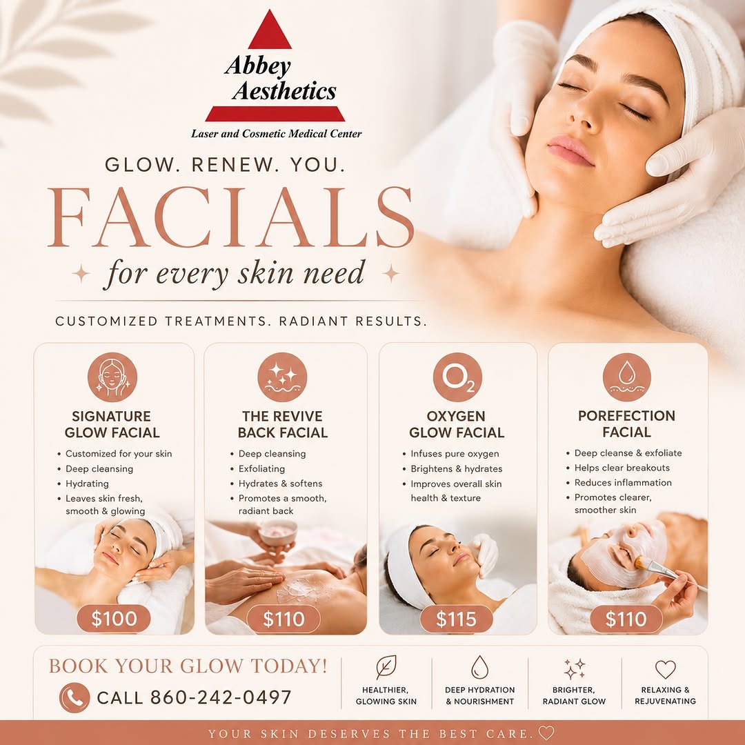 Instagram post by Dr. Barbara Padilla: ✨ Did you know we also offer facials at Abbey Aesthetics? ✨ Whether you’re looking for glowing, hydrated, clearer skin or just a little time…