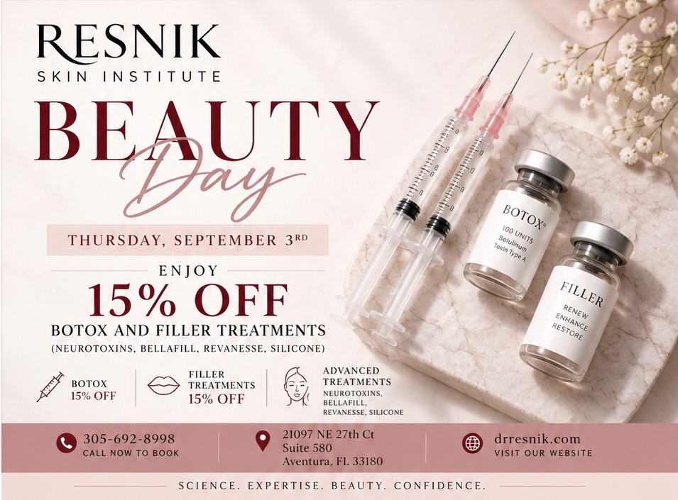Instagram post by Dr. Barry Resnik: ✨ BEAUTY DAY IS ALMOST HERE ✨ The countdown is on! ⏰ Join us Thursday, September 3rd for Beauty Day at Resnik Skin Institute. Enjoy 15% OFF …