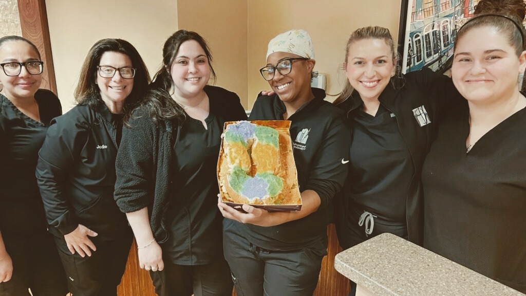Instagram post by Dr. Barry Weiss: Laissez les bons temps rouler! (Let the good times roll!) Happy Mardi Gras! We love @gambinosbakery king cakes, right from New Orleans!