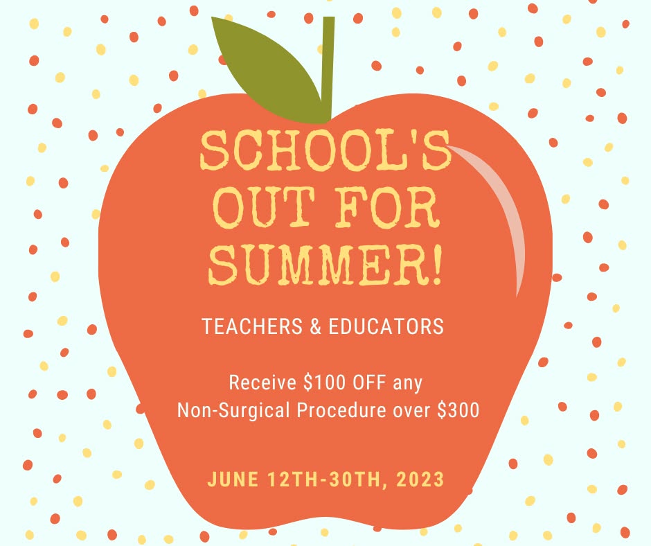 Instagram post by Dr. Behzad Parva: Calling all Teachers and Educators!! Celebrate the kick-off of Summer!! Treat yourself to $100 off any non-surgical procedure over $300 from…