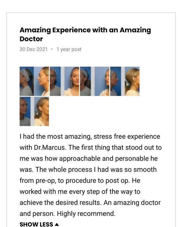 Instagram post by Dr. Benjamin C. Marcus: Many of our new consults are referred from our wonderful patients. We always appreciate an honest review and a happy patient! Here is a thou…