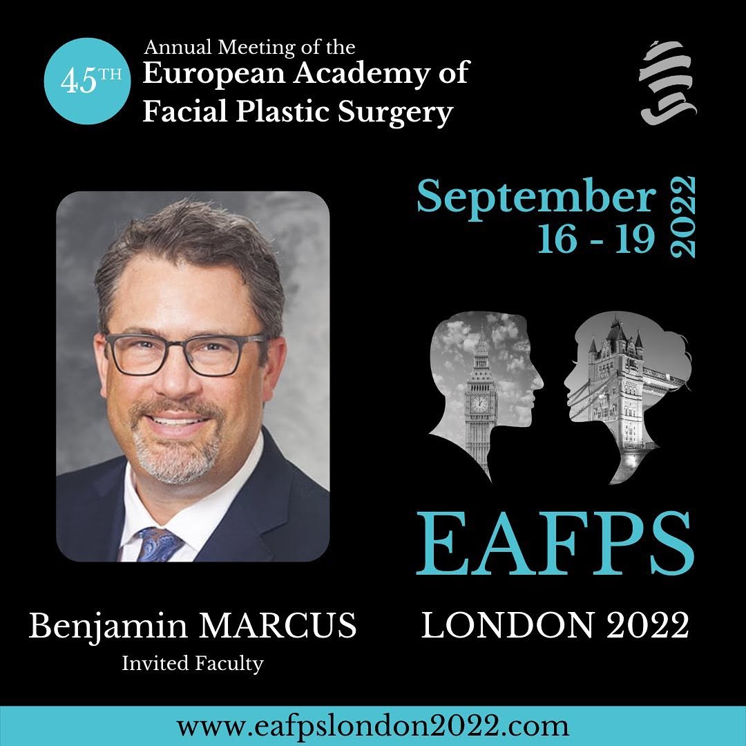 Instagram post by Dr. Benjamin C. Marcus: Very excited to be invited to speak in London! This is a great meeting and even better colleagues. #AAFPRS #eafps #facialplasticsurgeon