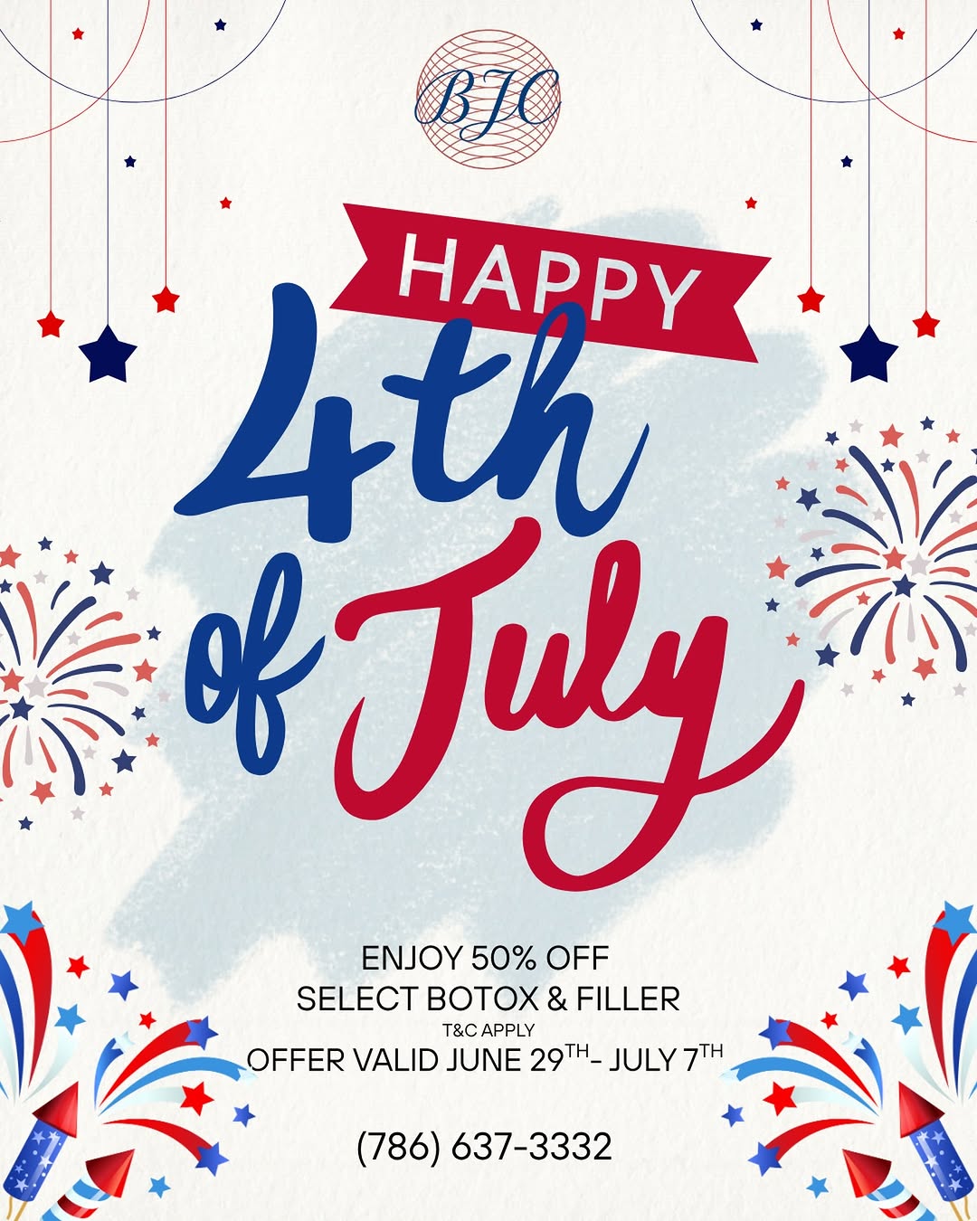 Instagram post by Dr. Benjamin J. Cousins: 🇺🇸 Celebrate Independence Day with a fresh look! ✨ This Fourth of July, enjoy 50% OFF Botox & Filler for a limited time only. Whether you’…