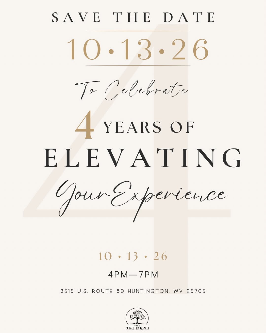 Instagram post by Dr. Benjamin Moosavi: Time to mark your calendar! THE Event is almost here! On October 13, we’re celebrating 4 years of elevating your experience at The Retreat, …