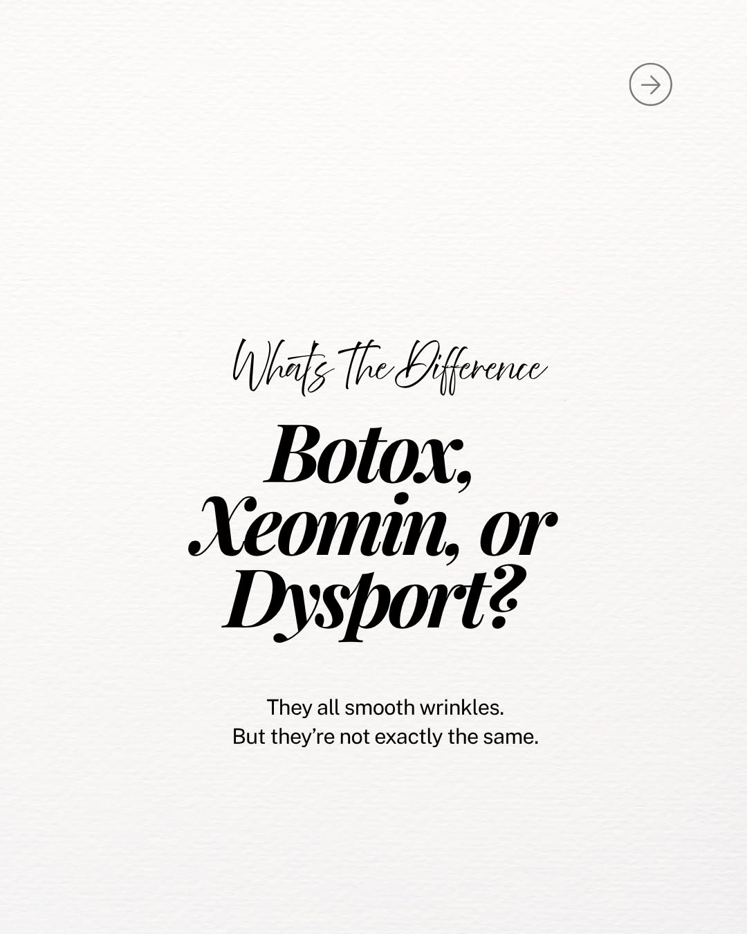 Instagram post by Dr. Benjamin Wood: Botox, Xeomin, and Dysport all work by relaxing targeted facial muscles—but they aren’t identical. Their formulas, spread, onset, and dosing…