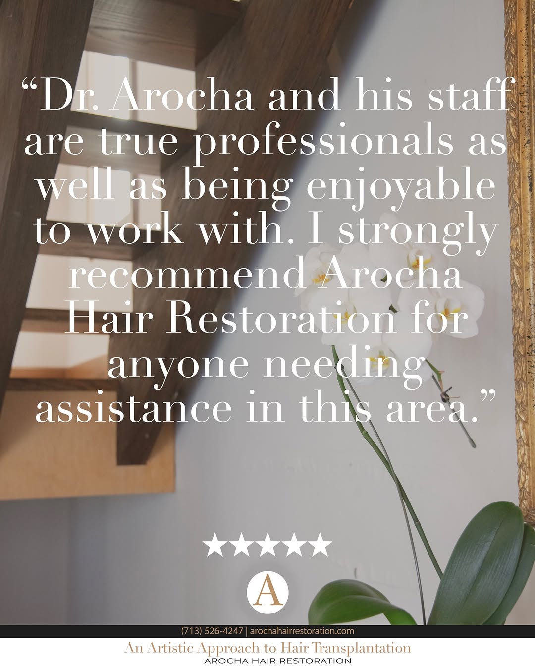 Instagram post by Dr. Bernardino Arocha: Nothing makes us happier than a 5-star review ⭐️⭐️⭐️⭐️⭐️ At Arocha Hair Restoration, we’re committed to excellence, results, and patient exp…