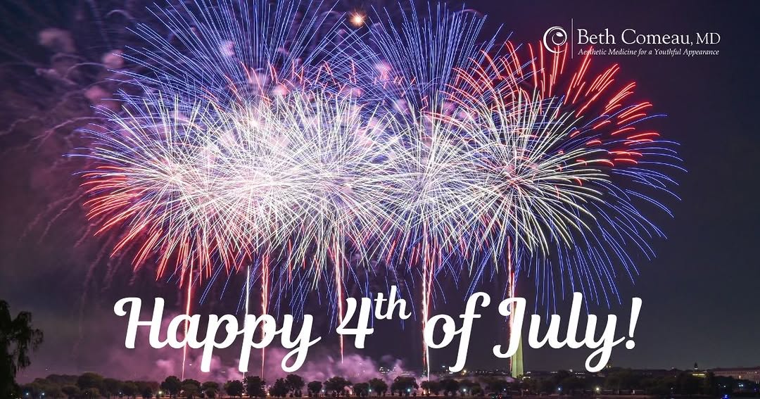 Instagram post by Dr. Beth Comeau: Happy 4th of July from Dr. Beth Comeau! ❤️🤍💙 Wishing you a joyful Independence Day filled with sunshine, celebration, and time with family…
