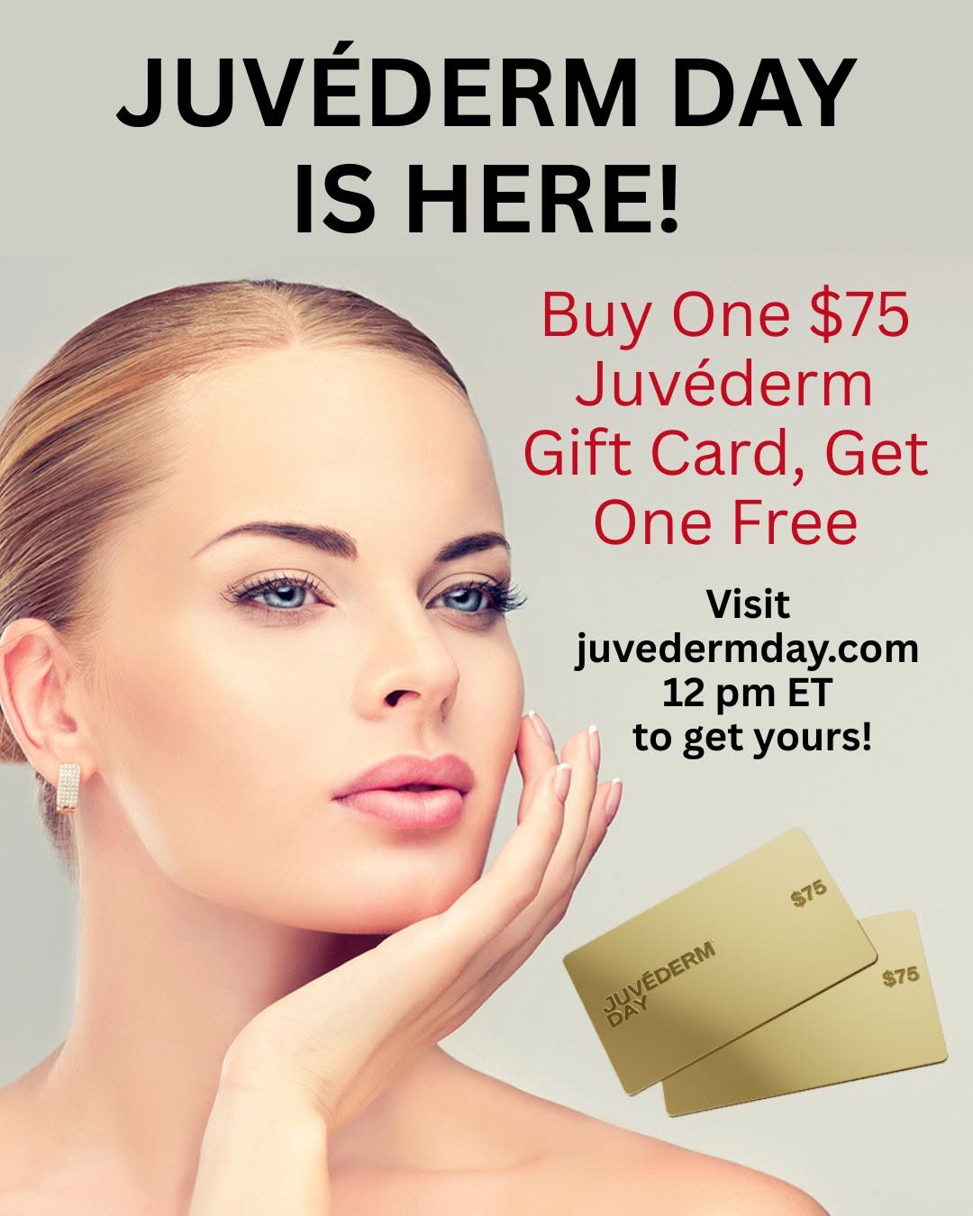 Instagram post by Dr. Beth Comeau: ✨ IT'S JUVÉDERM® DAY! ✨ Today only, Allē members can head to juvedermday.com at 12 PM ET to purchase one $75 JUVÉDERM gift card and get one …