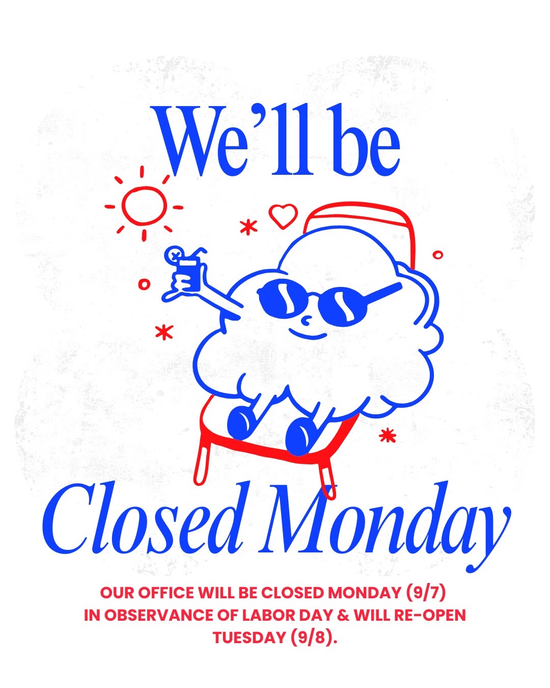Instagram post by Dr. Beth G. Goldstein: 🎉 Happy Labor Day! Our office will be closed on Monday to celebrate and honor the hard work of our incredible team. We’ll be back and ready…
