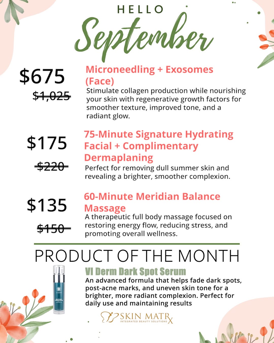 Instagram post by Dr. Blanka Orloff: ✨ HELLO, SEPTEMBER! ✨ New month, new season, new reasons to give your skin a little extra love. 🍂✨ Take advantage of our September specials…