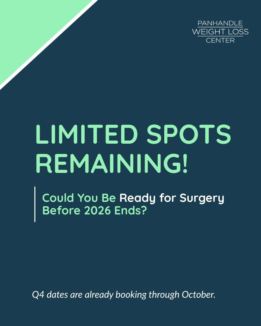 Instagram post by Dr. Bo Neichoy: Thinking about surgery before the end of 2026? Our Q4 schedule is already filling, with dates booking through October and limited spots rema…