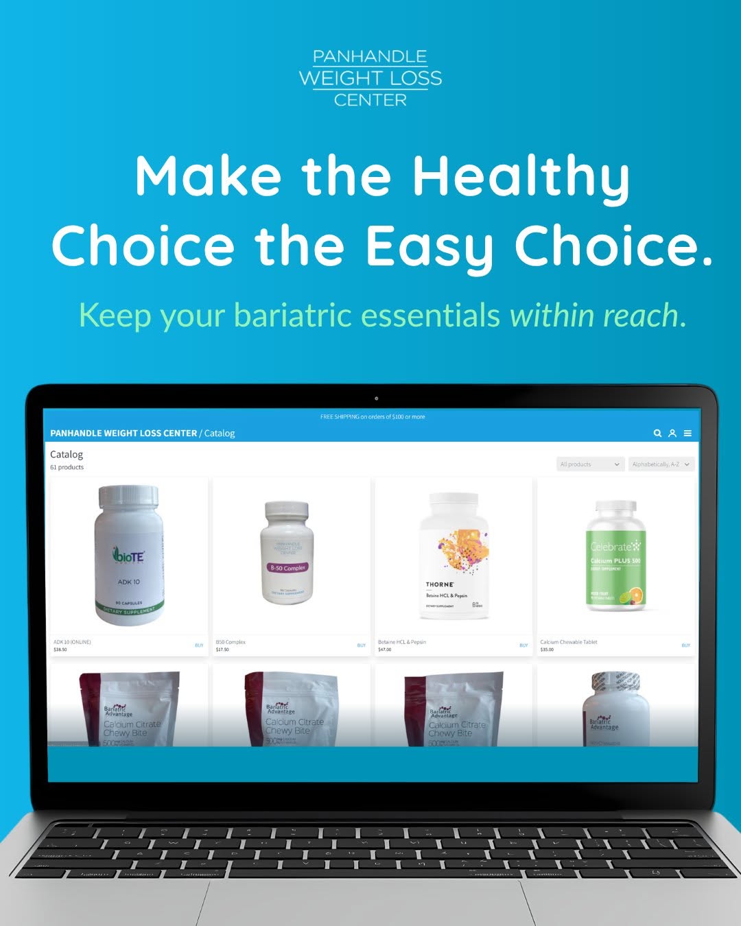 Instagram post by Dr. Bo Neichoy: Make the healthy choice the easy choice. Keeping your everyday bariatric essentials on hand is one simple way to make consistency easier. Pr…