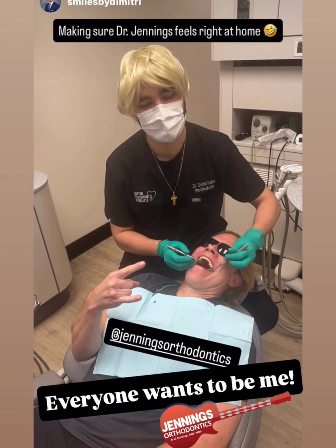 Instagram post by Dr. Brad Jennings, DDS: When you go to your cleaning and the doc pays homage to your locs, you know you’ve made it!🤘😂 #houstonorthodontist #rockingyoursmile #ange…