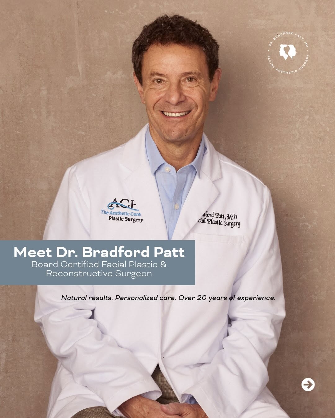 Instagram post by Dr. Bradford S. Patt: If you’re new here, I’d like to reintroduce myself. I’m Dr. Bradford Patt, a board-certified facial plastic and reconstructive surgeon in Ho…