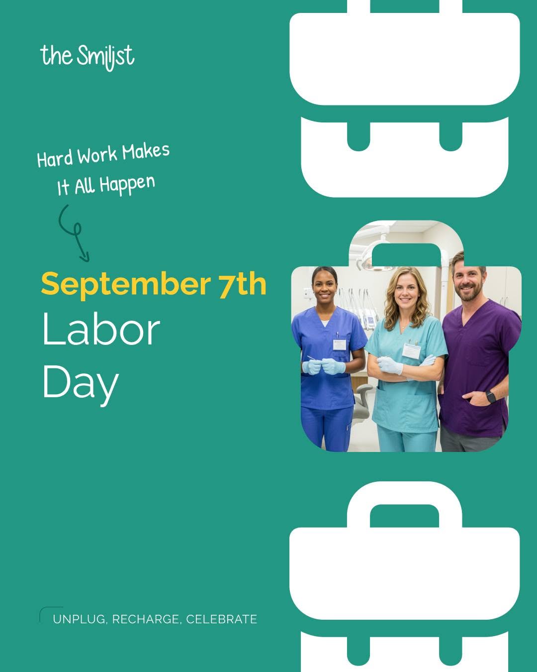 Instagram post by Dr. Brandon G. Katz, DDS: To the teachers, the builders, the healthcare heroes, and everyone in between—today is for you! Happy Labor Day from all of us at The Smilis…