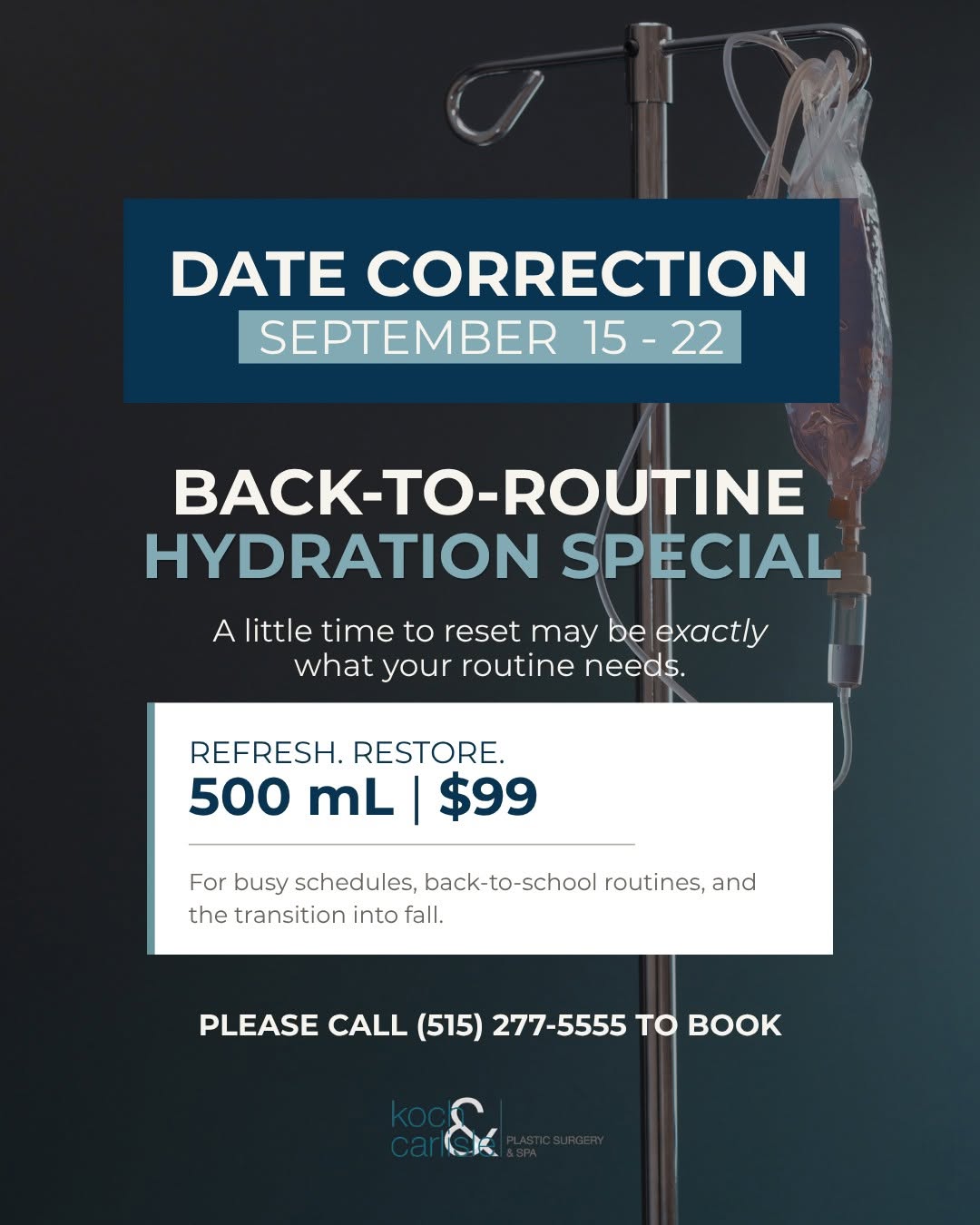 Instagram post by Dr. Brenton B. Koch: Happy Labor Day! As the long weekend winds down and fall routines pick back up, make a little time to reset and rehydrate. From September 15…