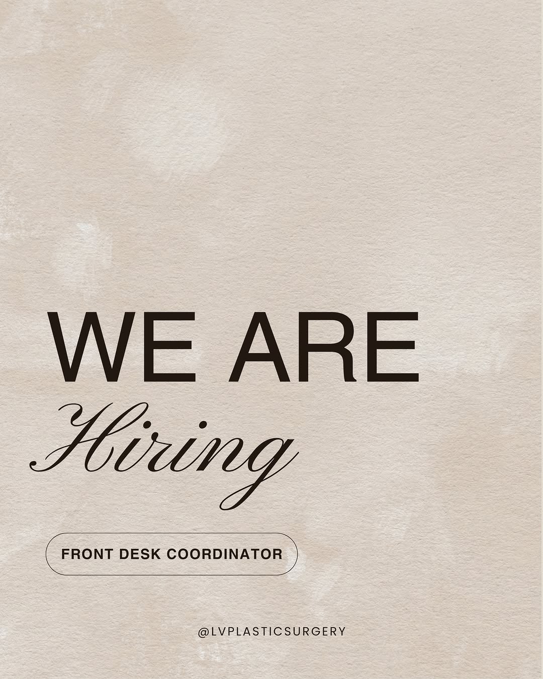 Instagram post by Dr. Brian J. Parker: We’re hiring! ✨ LV Plastic Surgery is looking for a Front Office Coordinator to join our team. We’re looking for someone who is professional…