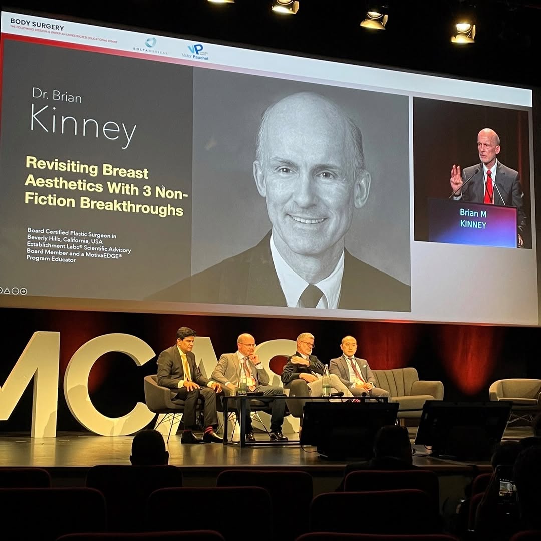 Instagram post by Dr. Brian M. Kinney: Dr. Kinney presented data on FDA trials for breast implants @imcascongress in Paris! #breastimplants #motiva #imcas #fda #clinicaltrial #pla…