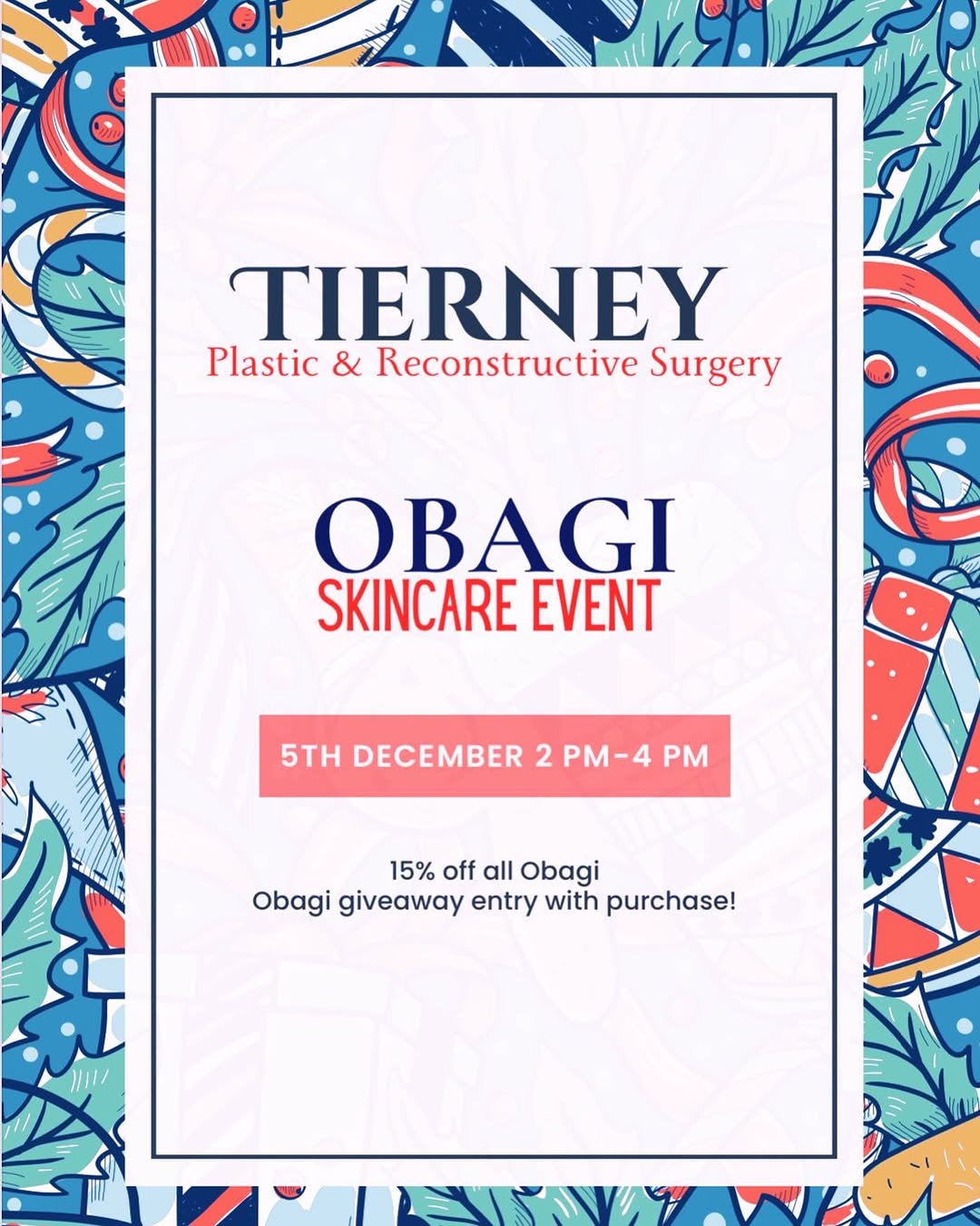 Instagram post by Dr. Brian P. Tierney: You’re Invited to Our Holiday Skincare Party! 🎄 Hosted by: Tierney Plastic Surgery When: Thursday, December 5th From 2:00 PM to 4:00 PM Whe…