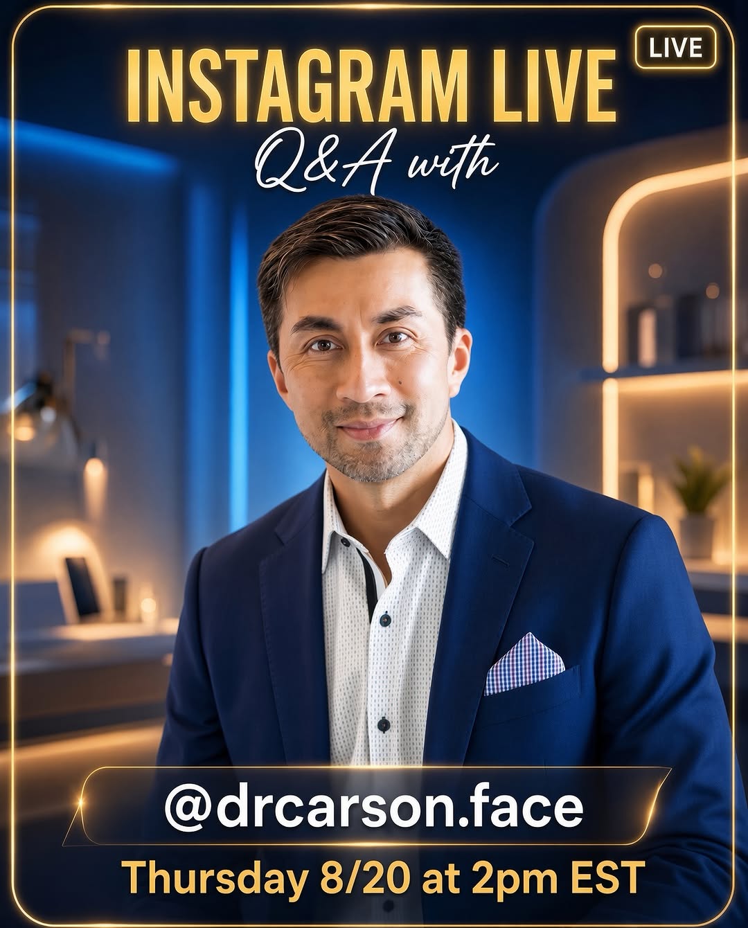 Instagram post by Dr. C. Carson Huynh, MD, D: Join me for a Live session tomorrow where I’m going to discuss current trends, techniques, and answer any questions you may have about facia…