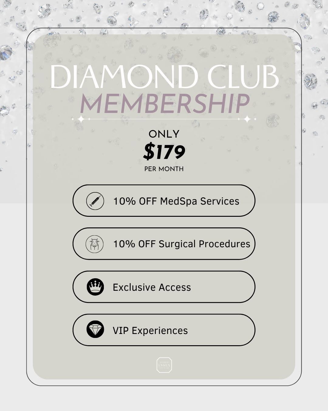 Instagram post by Dr. Cara Downey: Interested in becoming a Diamond Club Member? Give us a call for more information! #plasticsurgery #houston #diamondmember #beautydeals