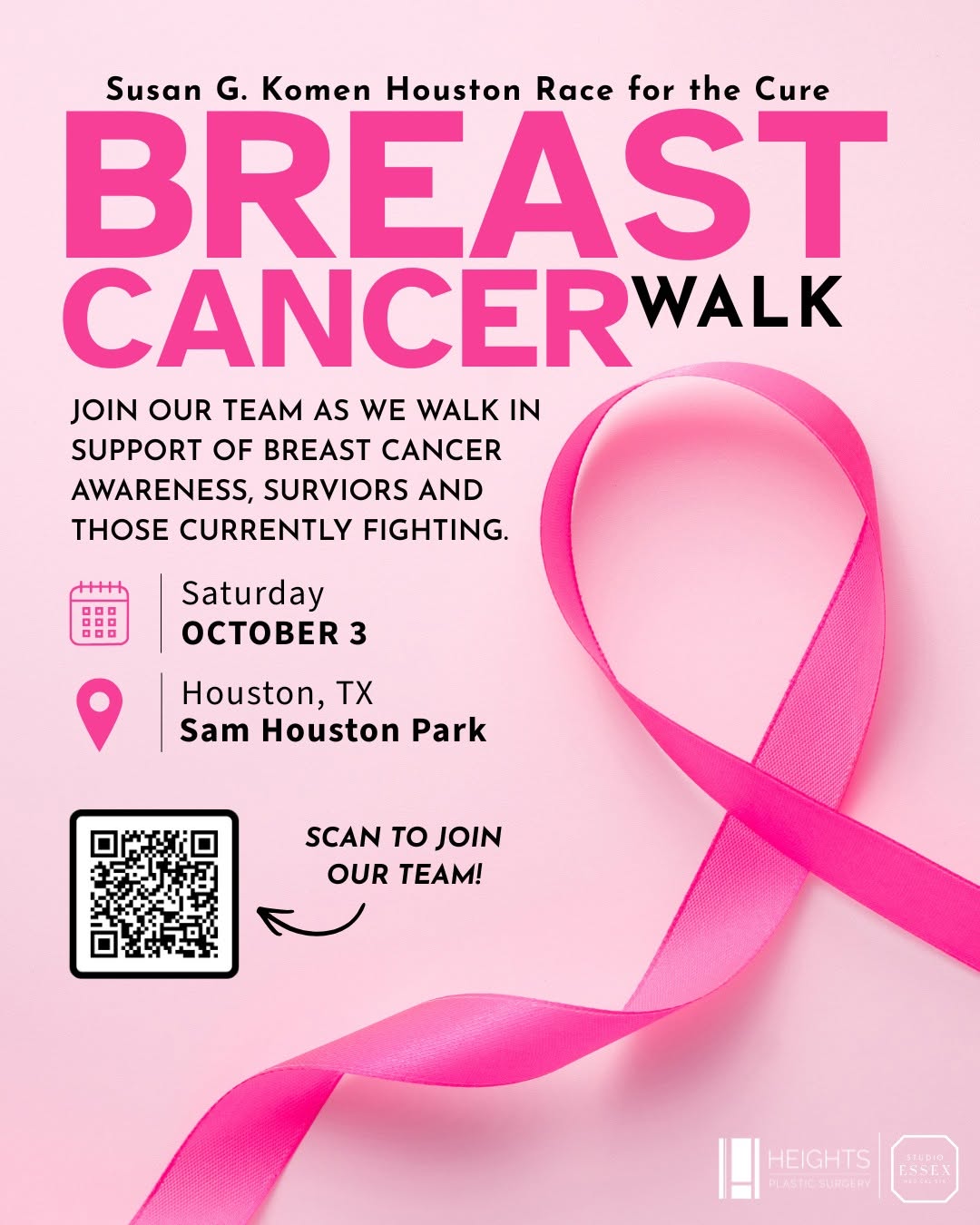 Instagram post by Dr. Cara Downey: 🎗️ We're participating in the Race for the Cure on October 3rd, are you? ☎️ Call us or scan the QR code below to join our team or ask about…