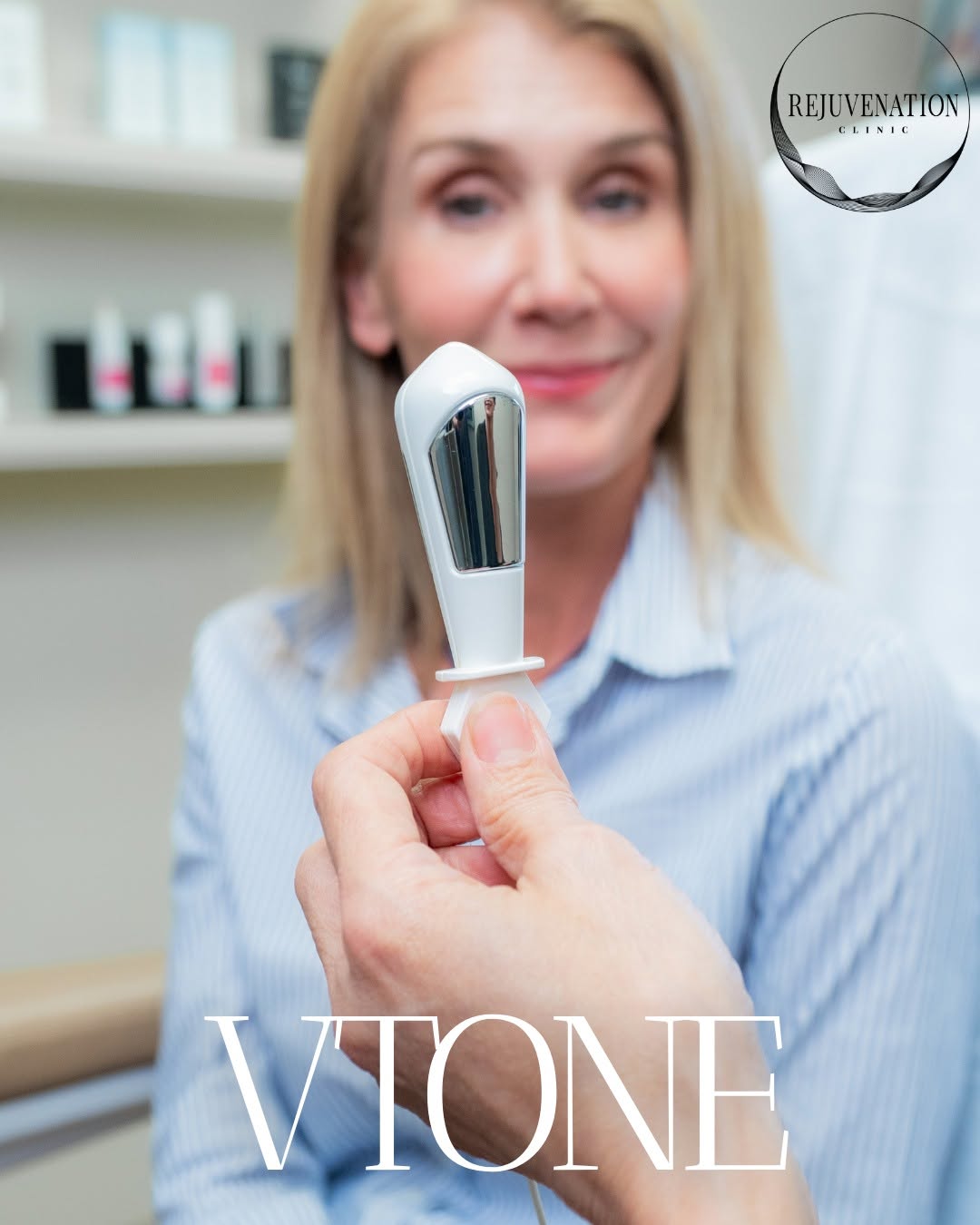Instagram post by Dr. Carmela A. Pettigrew: Don't let the natural effects of aging weigh you down. #VTone provides electrical stimulation and neuromuscular re-education to strengthen a…