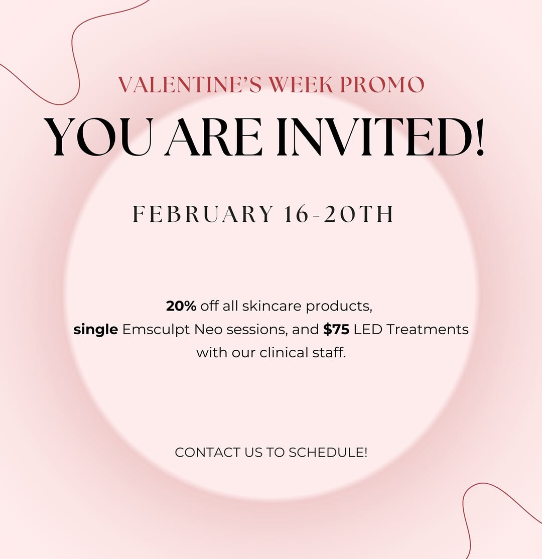 Instagram post by Dr. Carmen Berger: Join us for a Valentine’s 💘 Week special from February 16th to February 20th. 🤍 20% Off Skincare 🤍 Single Emsculpt Neo Sessions 🤍 $75 LE…