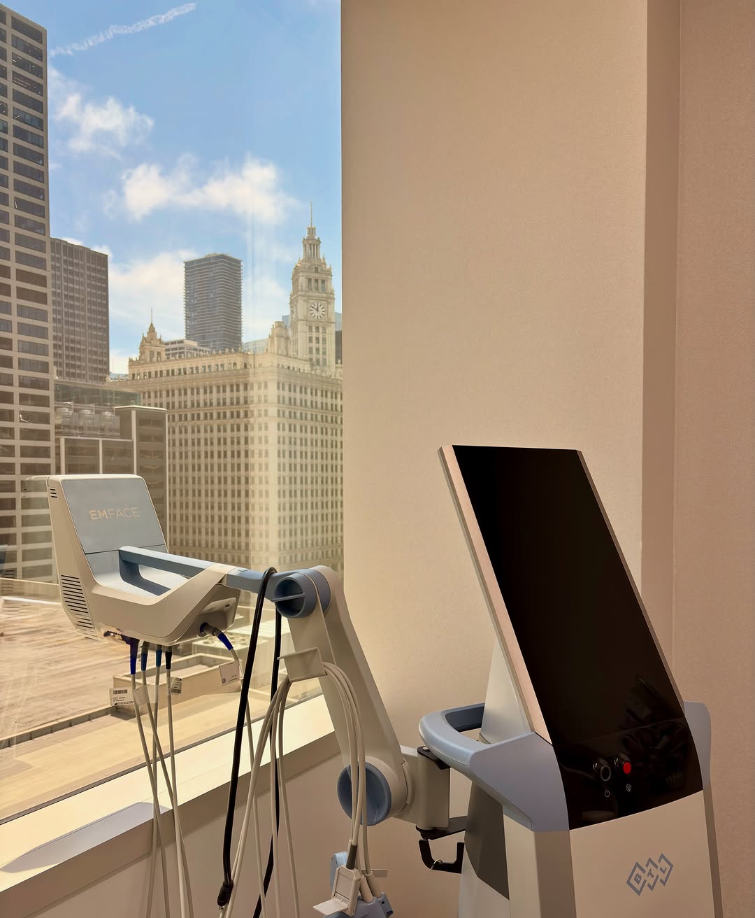 Instagram post by Dr. Carolyn Jacob: Beautiful day for EMFACE @btlaesthetics 🩵 Included in Beauty for a Cause? Well, you’ll just have to see. Register now to see the deals earl…