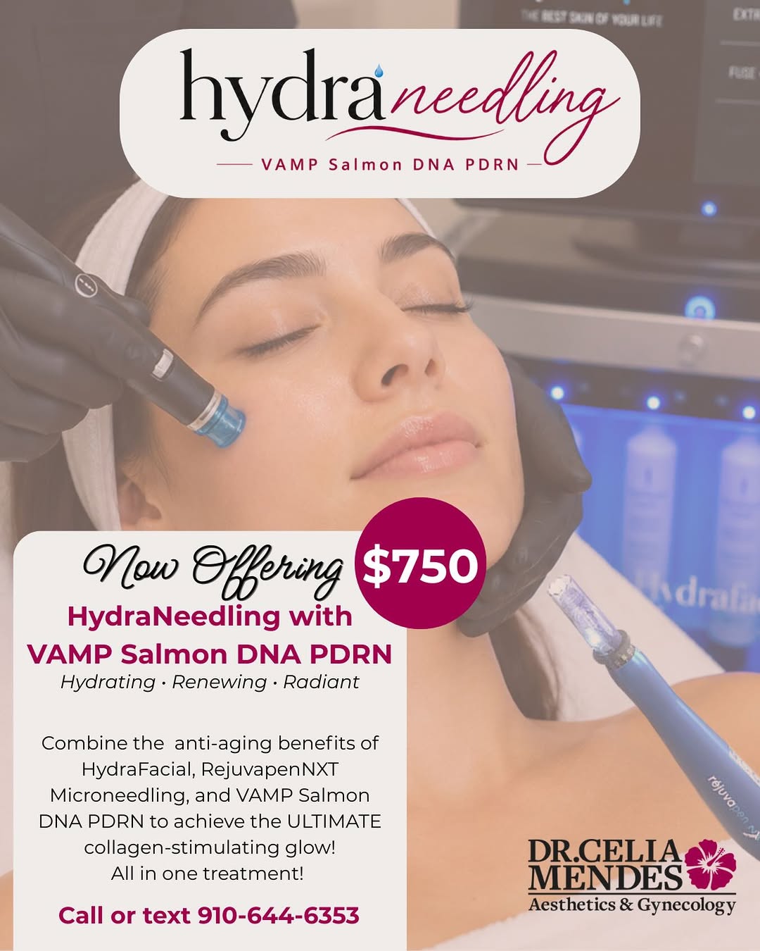 Instagram post by Dr. Celia Mendes: ✨ NEW TREATMENT ALERT ✨ Meet HydraNeedling with VAMP Salmon DNA PDRN 💧🩷 — the ultimate glow-up treatment combining the deep cleansing + hy…