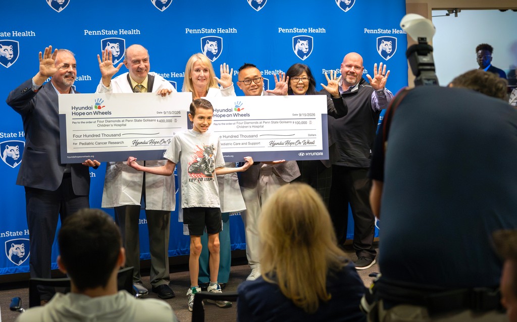 Instagram post by Dr. Chance T. Kaplan: 💛 Hope for children with cancer starts with research. @hyundaihopeonwheels has awarded $400,000 to Dr. Sinisa Dovat, a @fourdiamonds resear…