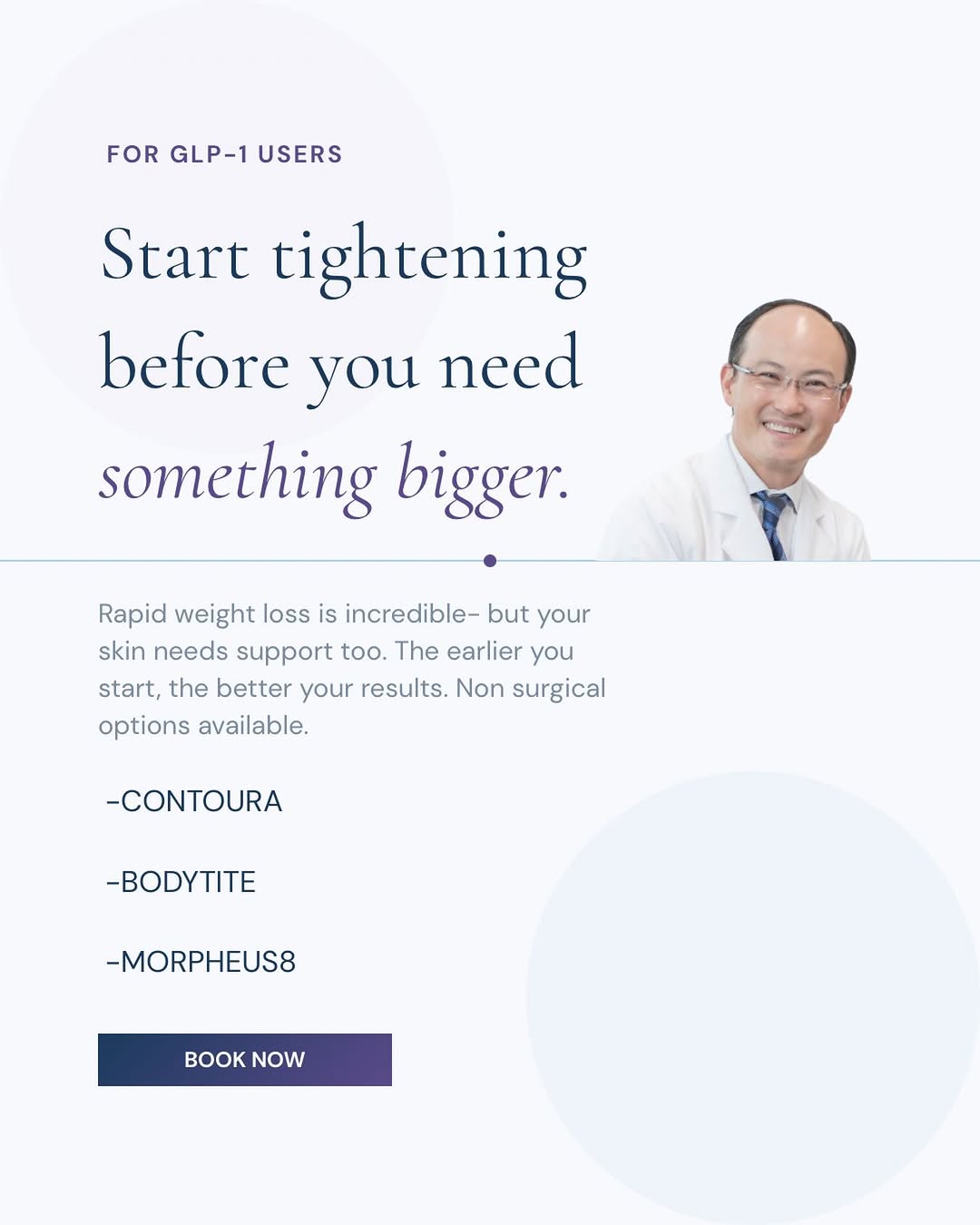Instagram post by Dr. Chang Soo Kim: Don’t wait until you need surgery. 🚨 If you’re on a GLP-1, your skin needs attention now — before loose skin becomes a bigger problem. Cont…